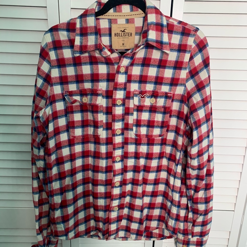 HOLLISTER Mens Size M Red Plaid Flannel R200